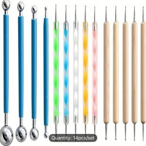 15piece set Colorful mandala dotting set or nail art. Includes one stencil.